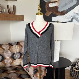 Evereve Stitches & Stripes V Neck Sweater